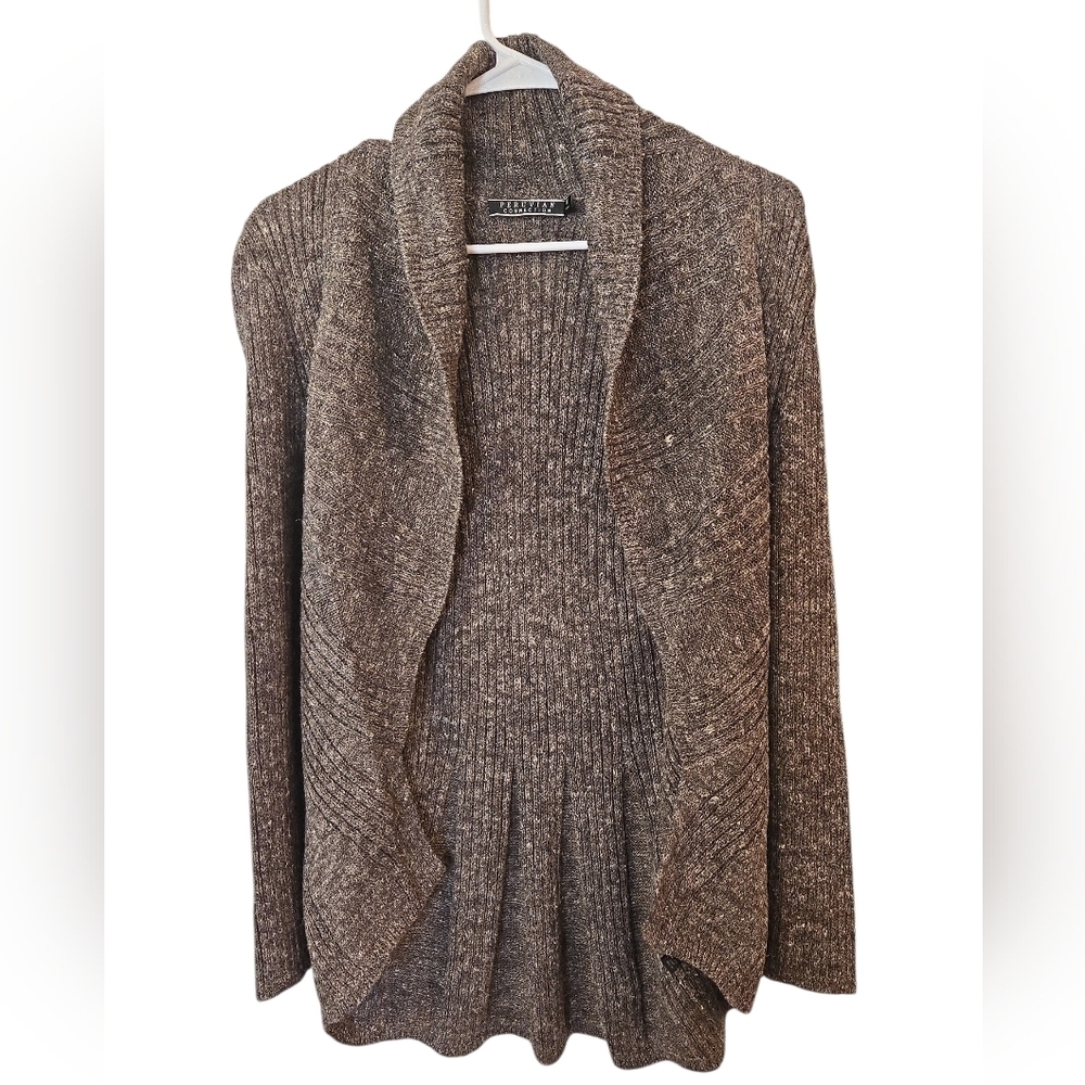 PERUVIAN CONNECTION OPEN WATERFALL CARDIGAN .ALPACA/LINEN BLEND. SIZE MEDIUM.
